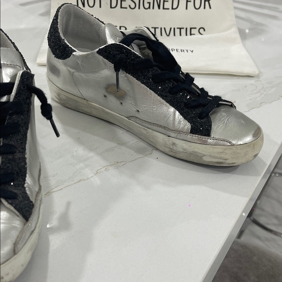 Golden Goose Metallic Silver and Black Sneakers - Picture 6 of 8
